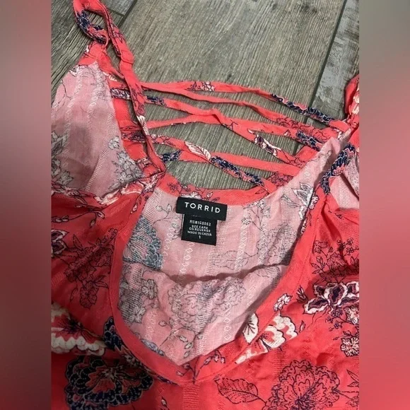 Torrid 1 size 14 16 coral tank top adj straps flowy strappy back floral - Picture 2 of 6